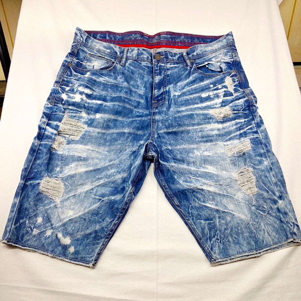 Jordan Craig Denim Shorts Mens 40 Blue Acid Wash Distress Ripped Legacy Edition